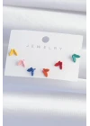 Pirinç Rengarenk Mineli Minimal Kelebek Küpe Seti - TJ-BKP9318