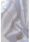 Pirinç Zirkon Taşlı Gold Renk Oval Detaylı Serenay Kolyesi - TJ-BKO8838