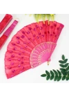 Plastik Pullu Kumaş Yelpaze 12 li Fuşya