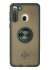 Samsung Galaxy A21 Kılıf Montreal Yüzüklü Silikon Kapak - Yeşil