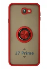 Samsung Galaxy J7 Prime Kılıf Montreal Yüzüklü Silikon Kapak - Kırmızı