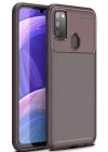 Samsung Galaxy M30S Kılıf Auto Focus Karbon Kapak - Kahverengi