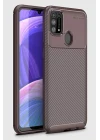 Samsung Galaxy M31 Kılıf Auto Focus Karbon Kapak - Kahverengi