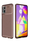 Samsung Galaxy M31S Kılıf Auto Focus Karbon Kapak - Kahverengi