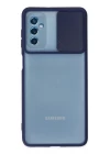 Samsung Galaxy M52 5G Kılıf Palm Buzlu Kamera Sürgülü Silikon - Lacivert