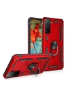 Samsung Galaxy S21 Kılıf Sofya Yüzüklü Silikon Kapak - Kırmızı