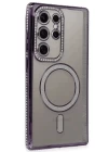 Samsung Galaxy S24 Ultra Kılıf Joke Simli Magneticsafe Kılıf - Derin Mor