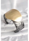 Siyah Mermer Desen Akrilik Plastik Gold Daire Plaka Model Vintage Kadın Bilezik - TJ-BB6679