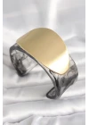 Siyah Mermer Desen Akrilik Plastik Gold Oval Plaka Model Vintage Kadın Bilezik - TJ-BB6683