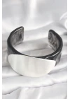 Siyah Mermer Desen Akrilik Plastik Gümüş Oval Plaka Model Vintage Kadın Bilezik - TJ-BB6673