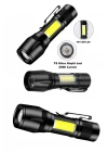 Ultra Çift Yönlü Güçlü Pilli Led El Feneri 2000 Lümen 6W Cob Led Su Geçirmez Zoomlu 3 Modlu