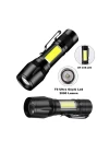 Ultra Çift Yönlü Güçlü Pilli Led El Feneri 2000 Lümen 6W Cob Led Su Geçirmez Zoomlu 3 Modlu
