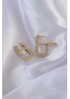 Vip Seri Pirinç Gold Renk Zirkon Taşlı Serenay Küpesi - TJ-BKP9071
