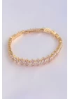 Vip Seri Pirinç Pembe Zirkon Taşlı Gold Renk Baget Model Bileklik - TJ-BB6078
