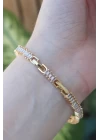 Vip Seri Pirinç Pembe Zirkon Taşlı Gold Renk Baget Model Bileklik - TJ-BB6078