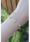 Vip Seri Pirinç Zirkon Taşlı Gold Renk Halley Model Bileklik - TJ-BB6081