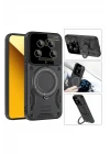Xiaomi Mi 14 Ultra Kılıf Joy Lens Standlı Kapak - Koyu Yeşil