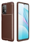 Xiaomi Redmi 9T Kılıf Auto Focus Karbon Kapak - Kahverengi