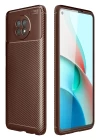 Xiaomi Redmi Note 9 5G Kılıf Auto Focus Karbon Kapak - Kahverengi
