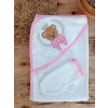 0-1 Yaş Bear Nakışlı El Keseli 2li Kız Bebek Havlu Takımı Pembe