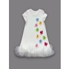 1-2-3 Yaş Renkli Kelebekler Nakışlı Eteği Fırfırlı Jile Çocuk Elbisesi Beyaz