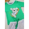 3-6 6-9 9-12 12-18 Ay Yavru Koala Nakışlı Uzun Kollu Sweat 2li Kız Erkek Bebek Takımı Yeşil