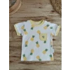 3-6 6-9 9-12 Ay Ananas Baskılı Şort Tişört 2 Li Kız Erkek Bebek Takımı Sarı