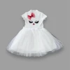 5-6-7 Yaş Payetli Süslü Yüz Baskılı Kız Çocuk Elbisesi Beyaz
