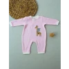 6-9 12-18 18-24 24-36 Ay Animal Nakışlı Bal Peteği Kumaş Es Fermuarlı Kız Bebek Tulumu Pembe