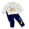 6-9-12-18 Ay Emoje Baskılı Pamuk Penye Kumaş Erkek Bebek Takımı Lacivert