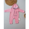 6-9 9-12 Ay Ef Çizgi Boy Fermuarlı Tavşan Nakışlı Kapşonlu Kız Erkek Bebek Tulumu Pembe