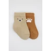 Bear Penye Soket Çorap 2li Bej