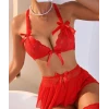 Fantazi Kırmızı Dantelli Fiyonklu Seksi Babydol