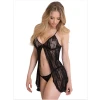 Fantezi Önü Açık Siyah Dantel Gecelik İç Giyim