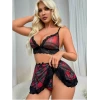 Fantezi Seksi Dantelli Ekose Sütyen Mini Etek Takım