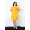 Giyim Büyük Beden Penye Düğmeli Sarı Tunik Gecelik