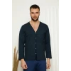 Giyim Erkek %100 Pamuk Önden Düğmeli Cepli Uzun Kollu Pijama Takımı Lacivert