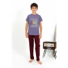Giyim Erkek Çocuk Kısa Kol Penye Pijama Takım Mor