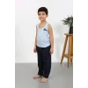 Giyim Erkek Çocuk Sıfır Kol Penye Pijama Takım Mavi