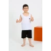 Giyim Erkek Çocuk Sıfır Kol Şortlu Beyaz Penye Pijama Takımı