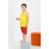 Giyim Erkek Çocuk Sıfır Kol Şortlu Sarı Penye Pijama Takımı