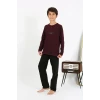 Giyim Erkek Çocuk Uzun Kol Penye Pijama Takım Bordo