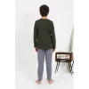 Giyim Erkek Çocuk Uzun Kol Penye Pijama Takım Haki