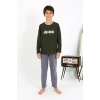 Giyim Erkek Çocuk Uzun Kol Penye Pijama Takım Haki