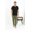 Giyim Erkek Ekoseli Desen Penye Tek Alt Pijama Haki