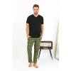 Giyim Erkek Ekoseli Desen Penye Tek Alt Pijama Haki