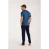 Giyim Erkek İndigo Düğmeli Yaka Kısa Kol Pijama Takımı
