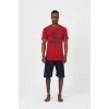 Giyim Erkek Kısa Kol Bordo Penye Şortlu Pijama Takımı