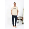 Giyim Erkek Kısa Kol Penye Pijama Takımı Krem