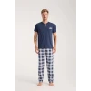 Giyim Erkek Lacivert Düğmeli Yaka Kısa Kol Pijama Takımı